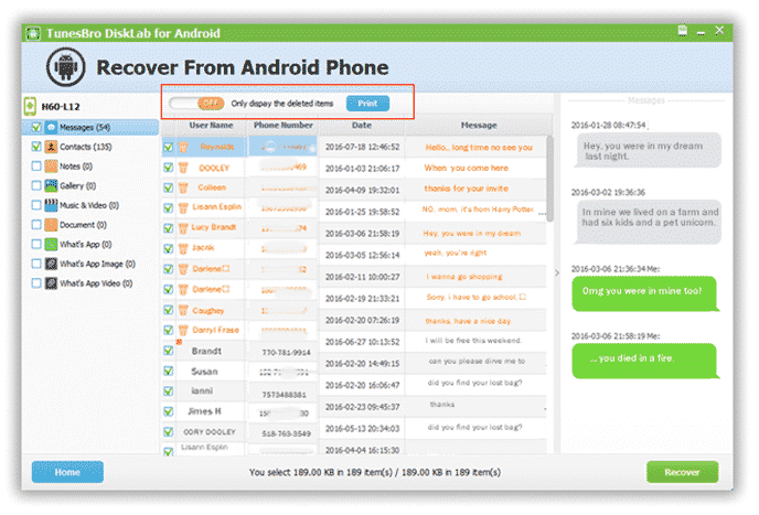 How to Recover Lost Text Messages from Android using TunesBro DiskLab 4