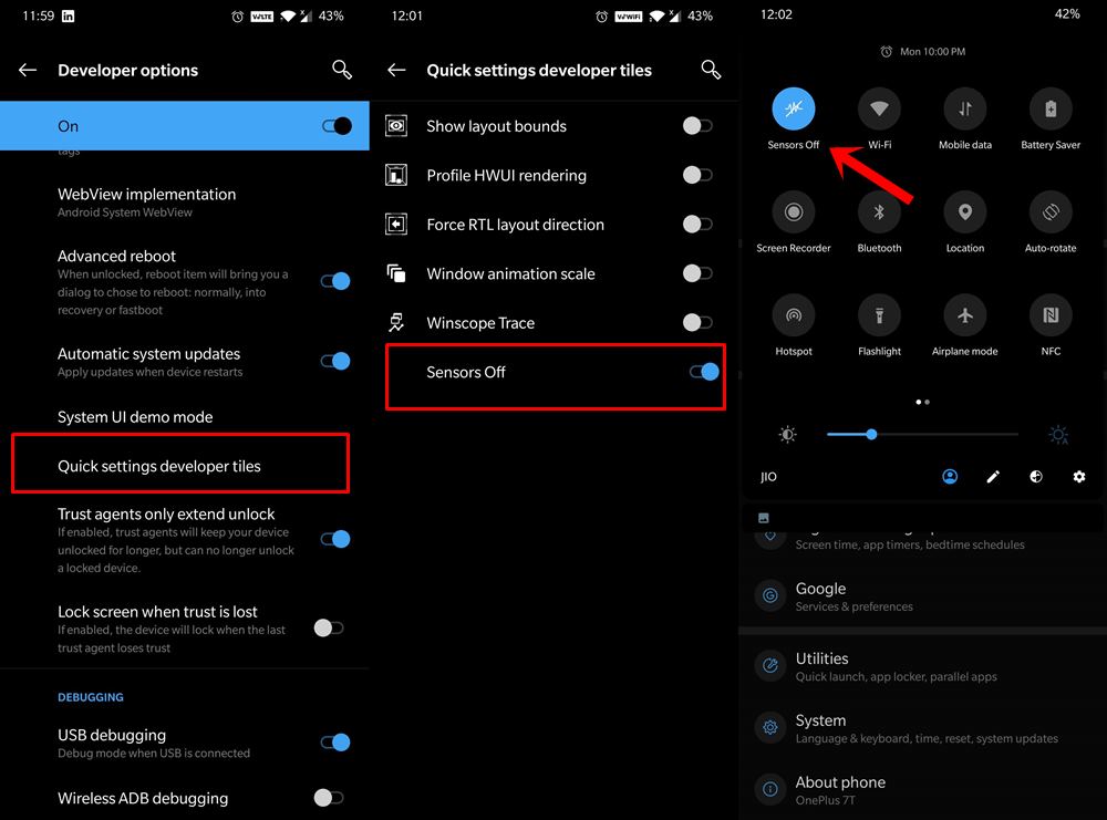 Turn off all sensors on Android smartphone