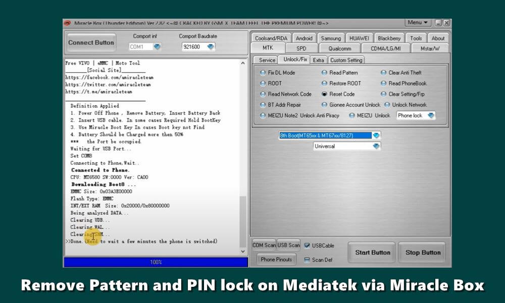 Bypass or remove pattern and PIN lock on Mediatek